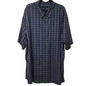 Synrgy Big & Tall Men's Plaid Collared Short Sleeve Blue Button Down Shirt 4XL